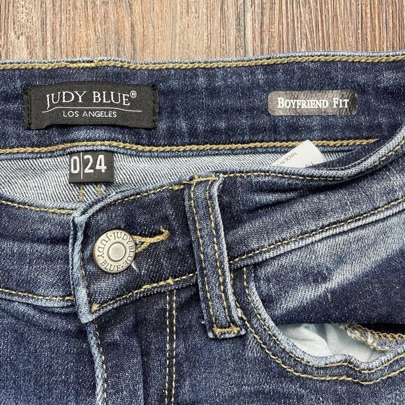 Judy Blue Boyfriend Fit Jeans Women Size 0/24 Mid Rise Dark Wash - Picture 5 of 11